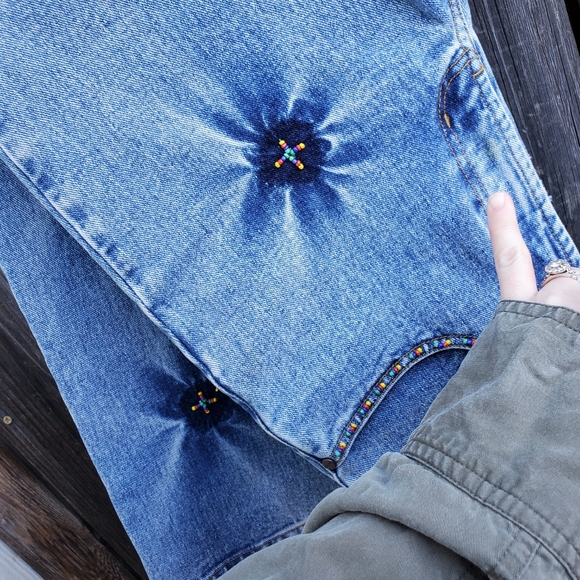 Y2K Mid Rise Beaded Dyed Cotton Jeans - Picture 2 of 10